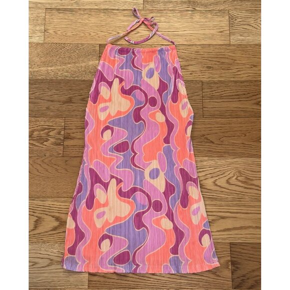 Peppermayo Love & Music Halter Mini Dress Retro Pink Purple Orange Print Size 2 - Picture 7 of 7